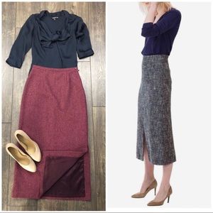 {Laura Ashley} Vintage Red Herringbone Tweed Skirt